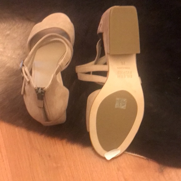 NEW Eileen Fisher women Sandals Kyra tan Nubuck Leather Open Peep Toe Size 7.5 - Picture 7 of 13